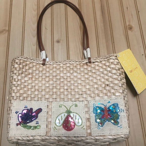 Woven Straw Sequin Butterfly Dragonfly Purse NWT - Picture 2 of 13